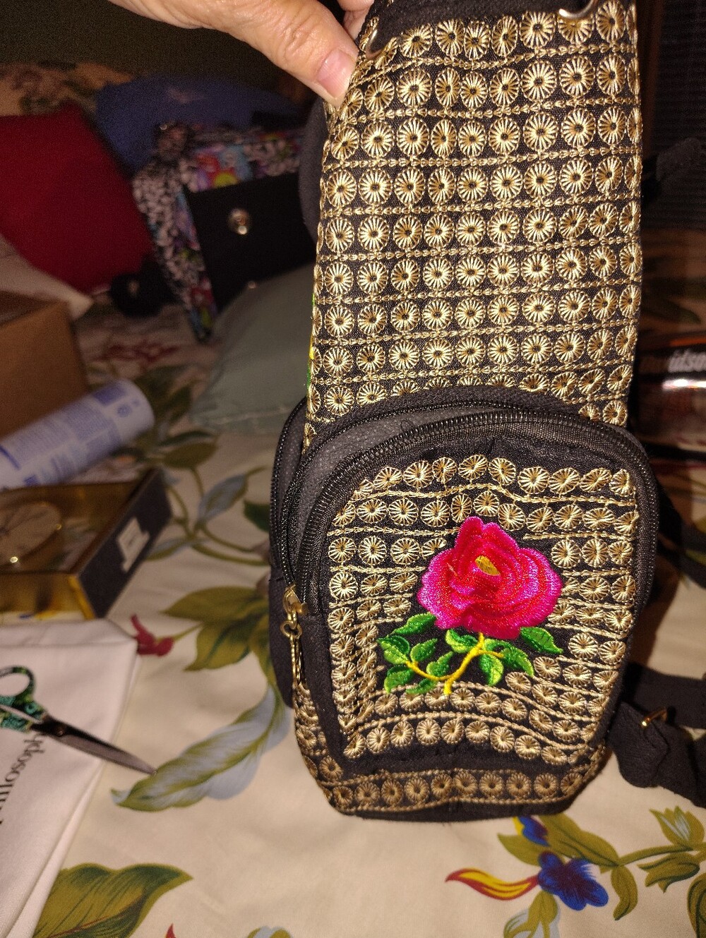 Source Unknown Black Backpack with Bright Pink Floral Embroidery - Picture 7 of 10